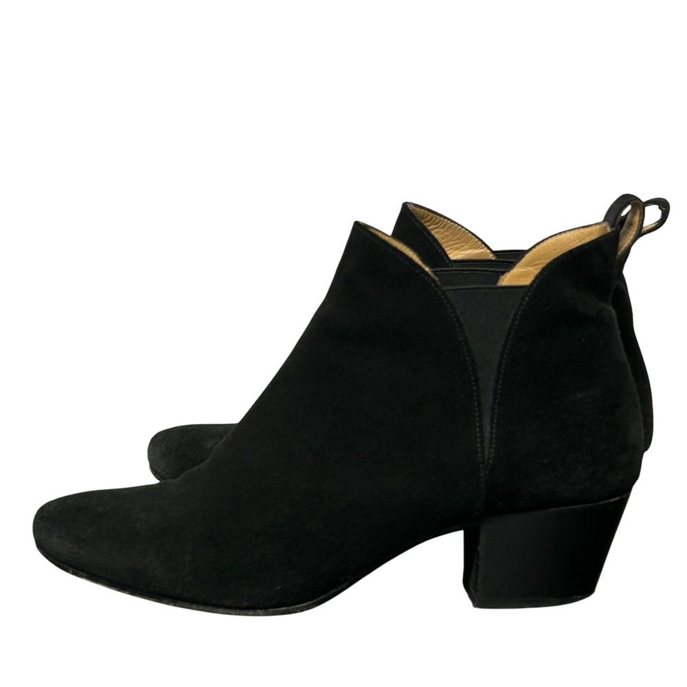 Sezane Boots Womens Slip On Block Heel Ankle Booties Suede Leather 40 US 9 Black